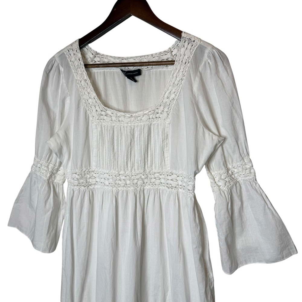 INC International Concepts Cotton Bell Sleeve White Dress Boho Cottagecore sz 12 - Picture 2 of 5